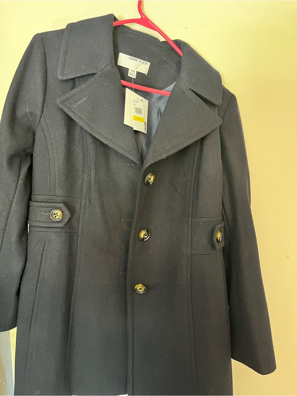 Anne Klein Black Double-Breasted Wool Pea Coat